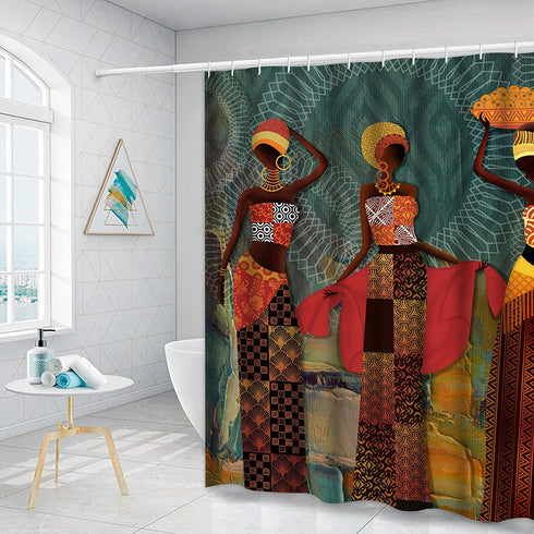 Ikfashoni Black Girl Shower Curtain African Egyptian Women Shower Curtain for Bathroom Afro Women Bathroom Curtain with 12 Hooks, Fabric African Lady Bathroom Shower Curtains, 69" x 70"