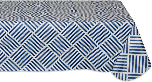 DII Indoor/Outdoor Vinyl Tabletop Collection Grid Pattern, Flannel Backed Tablecloth, Rectangle, 52x70, Navy