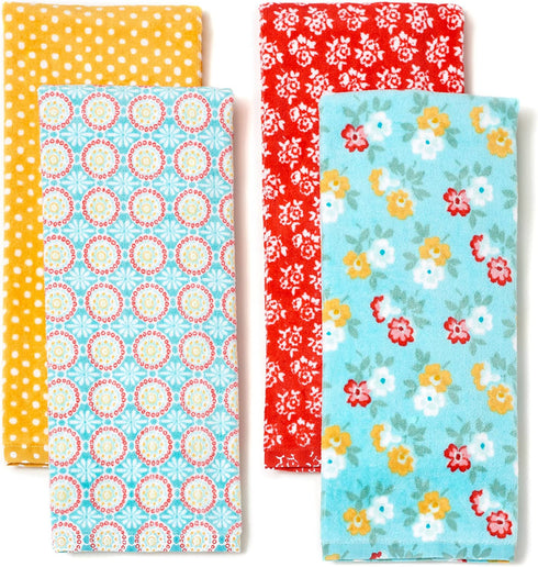The Pioneer Woman Spring Floral Kitchen Towel Set, 4pk, Print,Red, Teal, Yellow, White, Blue, Green