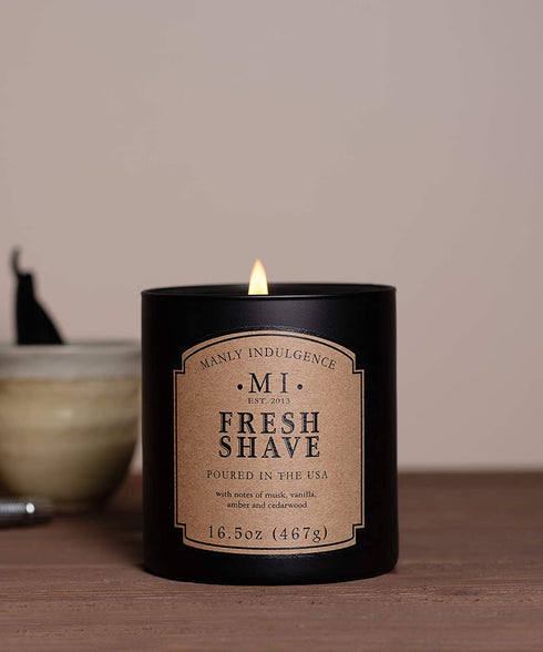 Manly Indulgence Fresh Shave Candle With Notes of Musk, Vanilla, Amber and Cedarwood (16.5 Oz)