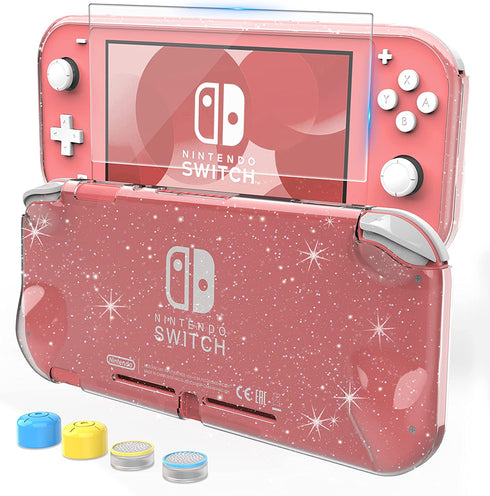 HEYSTOP Switch Lite Pink Cover Case for Girls, Glitter Bling TPU Protective Case with HD Tempered Glass Screen Protector and Thumb Grips with Shock-Absorption/Anti-Scratch Design - Glitter Bling