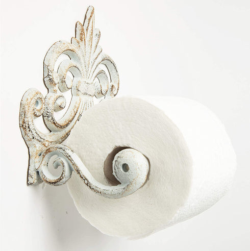 Fleur De Lis Cast Iron Toilet Paper Roll Holder - Cast Iron Wall Mounted Toilet Tissue Holder - European Vintage Design - 6.75" x 6.25" x 4.25? - with Screws and Anchors by Comfify (Antique White)