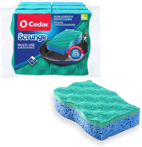 O-Cedar Scrunge Multi-Use (Pack of 6) Non-Scratch, Odor-Resistant All-Purpose Scrubbing Sponge Safely Cleans All Hard Surfaces in Kitchen and Bathroom, 6 Count (Pack of 1), Blue