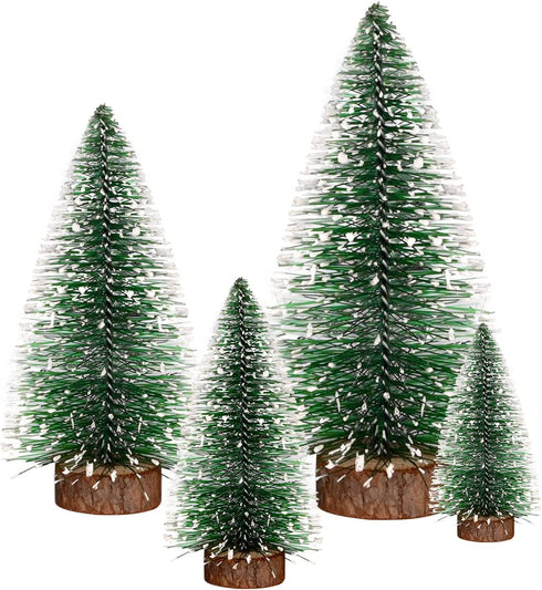 Bottle Brush Trees, Vlorart 4PCS Desktop Miniature Pine Tree Small Pine Tree with Wooden Bases Mini Christmas Bristle Brush Tree for Xmas Holiday Party Home Tabletop Tree Decor