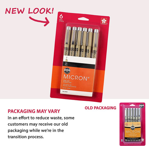 Sakura Pigma 50038 Micron Blister Card Ink Pen Set, Black, 05 6CT