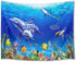 HVEST Marine Life Wall Tapestry Dolphin Shark Turtle and Fish Under Blue Sea Wall Hanging Ocean Tapestries for Kids Bedroom Living Room Dorm Wall Decor Birthday Party Background,80Wx60H inches