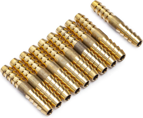LTWFITTING Brass Barb Splicer Mender 1/4-Inch Hose ID Fitting Air Water Fuel Hose Joiner(Pack of 10)