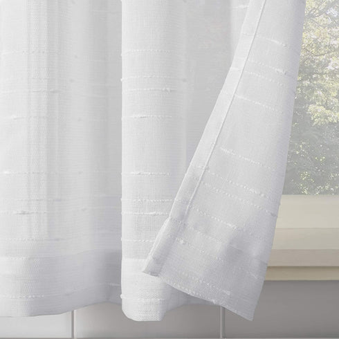 Clean Window Textured Slub Stripe Anti-Dust Allergy/Pet Friendly Sheer Cafe Curtain, 52" x 36" Kitchen Tier Pair, White