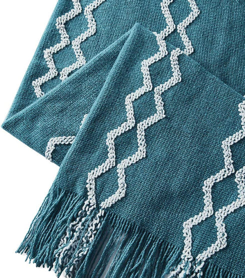 BOURINA Fluffy Chenille Knitted Fringe Throw Blanket Lightweight Soft Cozy for Bed Sofa Chair Throw Blankets, Teal 50" x 60"€¦
