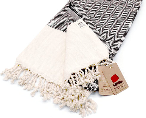 Bazaar Anatolia Herringbone Turkish Towel 100% Cotton Peshtemal Bath Towel 77x38 Thin Lightweight Travel Camping Bath Sauna Beach Gym Pool Blanket Fouta Quick Dry Towels (Black)