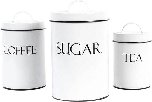 Outshine White Farmhouse Nesting Kitchen Canisters (Set of 3) | Kitchen Canister Set Perfect for Coffee, Tea, Sugar | Coffee Bar Accessories | Gift for Housewarming, Birthday, Wedding, Bridal Shower