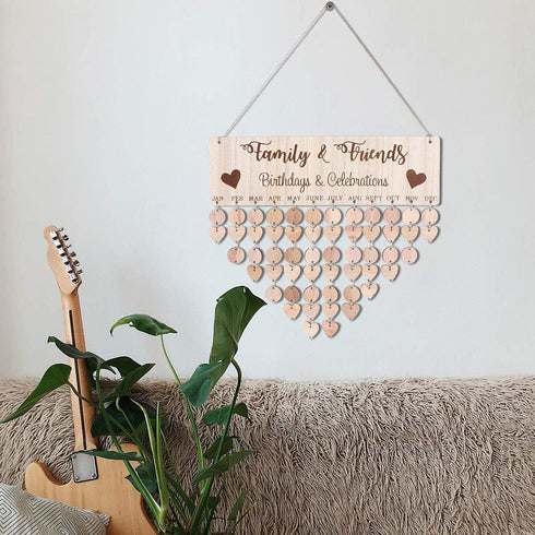 LIOOBO Wooden Birthday Reminder Calendar Plaque Sign Board Wall Hanging Family Decor Plaque (C)