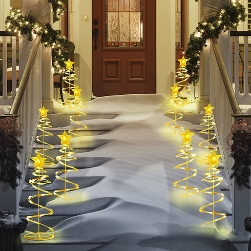 Lulu Home Spiral Christmas Trees, 18 Inch Pathway Christmas Trees with 125 LED Warm White Lights, Plug-in Prelit Xmas Trees with Star Topper for Outdoor Sidewalk Lawn Festivals Decor, 5 Packs