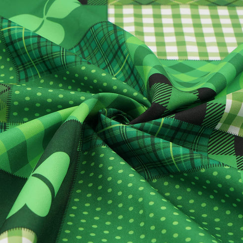 St. Patricks Day Tablecloth, Green Lucky Shamrock Table Cloth, Buffalo Plaid Checkered Tablecloths, Four Leaf Clovers Waterproof Tablecloth Square for Dinner Party Decoration, 55 x 55 inch