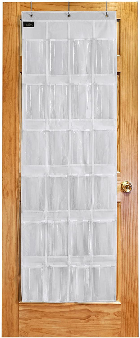 Regal Bazaar Over-The-Door Hanging White Pantry Organizer and Kitchen Storage Unit with 24 Crystal-Clear Vinyl Pockets and 3 Metal Hooks