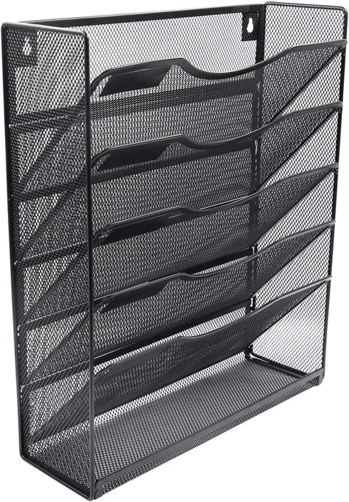 Klickpick Office 5 Sections Hanging Files Wall Mounted Metal Mesh Document File Organizer Magazine Holder Rack Desk Organizer Racks Multipurpose Use To Display File(Black, 5 tray wall racks New style)