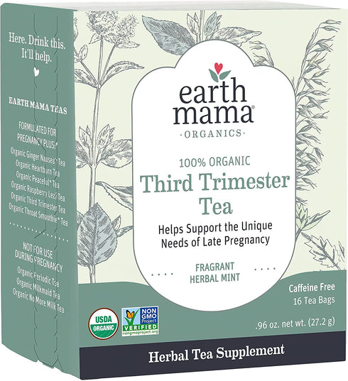 Earth Mama Organic Third Trimester Tea Bags for Pregnancy Comfort and Childbirth Preparation, 16-Count (3-Pack)