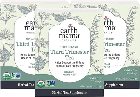 Earth Mama Organic Third Trimester Tea Bags for Pregnancy Comfort and Childbirth Preparation, 16-Count (3-Pack)