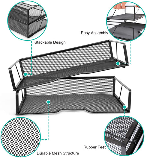 Meshist Stackable Letter Tray Desk Organizer, 2 Tier Mesh Desktop File Organizer, Document Paper Tray Organizer, Perfect for Home and Office, Black