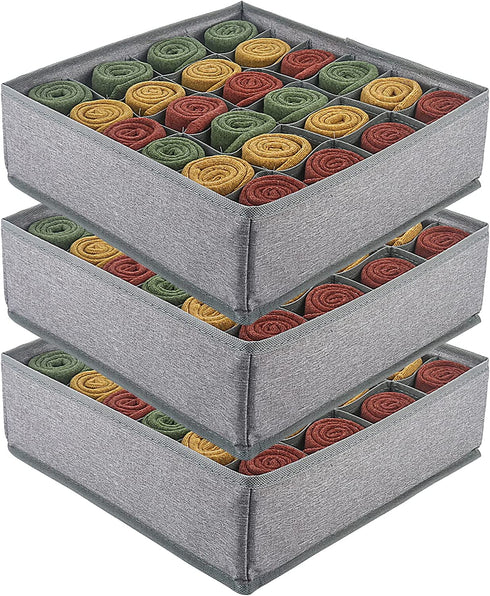 Socks Organizer ,3packs Dresser Drawer Organizer 72 Cell Collapsible Closet Underwear Organizer Drawer Divider for Storing Socks, Underwear, Silk Scarves, Ties, Belts