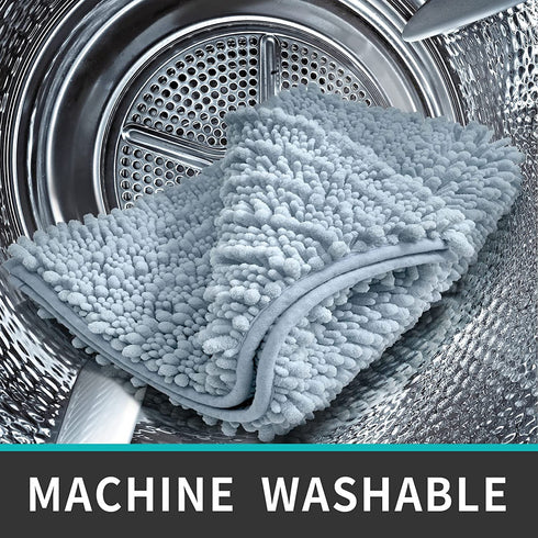 DEXI Bath Mat Bathroom Rug Non Slip Absorbent and Soft Floor Mats Washable Chenille for Bathtub Toilet Shower Room Entryway,20"x32"Light Blue