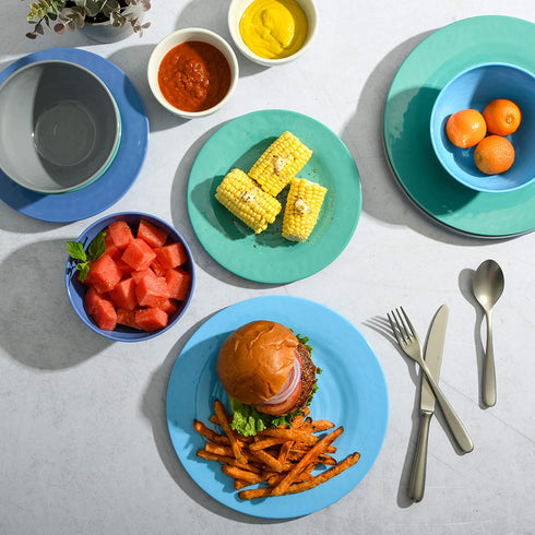 Gibson Home Brist Melamine Dinnerware Set, Service for Four (12pcs), Blue