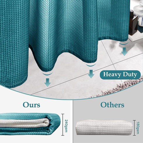 LOVTEX Teal Shower Curtain Set with 12 Hooks Ombre Waffle Shower Curtains for Bathroom 72 x 72 in, Waterproof and Machine Washable