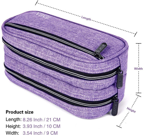 JEMIA Multi Compartments Collection 3 Independent Zipper Compartments Pencil Case (Purple, Polyester)