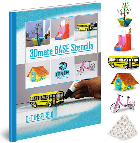 3D Pen Paper Stencils for 3D Pen Mat - Flower Pot, Pen Holder, School Bus, Bird House, Bicycle Templates Compatible with 3Dmate Base 3D Pen Mat (Mat Not Included)