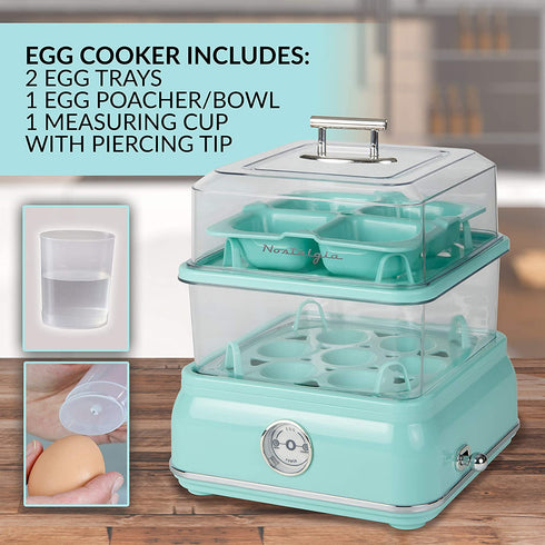 Nostalgia CLEC14AQ Retro Premium 14 Capacity Electric Large Hard-Boiled Egg Cooker, Poached, Scrambled, Omelets, Whites, Sandwiches, for Keto & Low-Carb Diets, Aqua