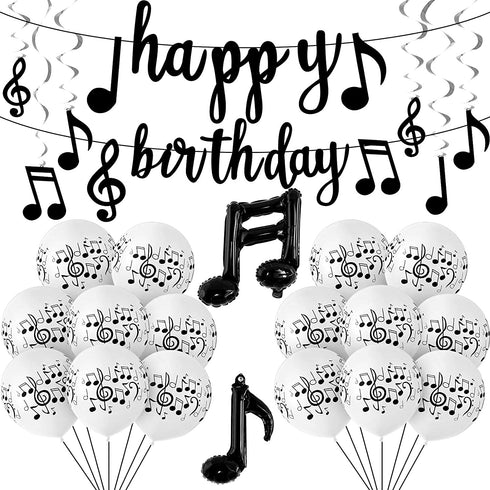 60 Pieces Music Theme Party Decorations Set Include Music Note Latex Balloons Music Note Foil Balloons Music Note Banner Music Note Hanging Swirls for Birthday Party Wedding Supplies (Classic Style)