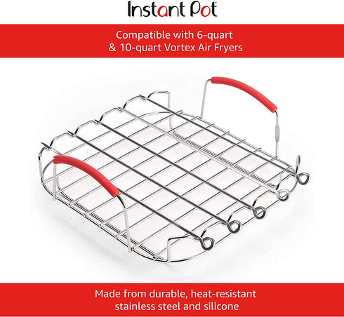 Instant Vortex Official Grill and Lifting Rack with Skewers, 6-Piece, Stainless Steel