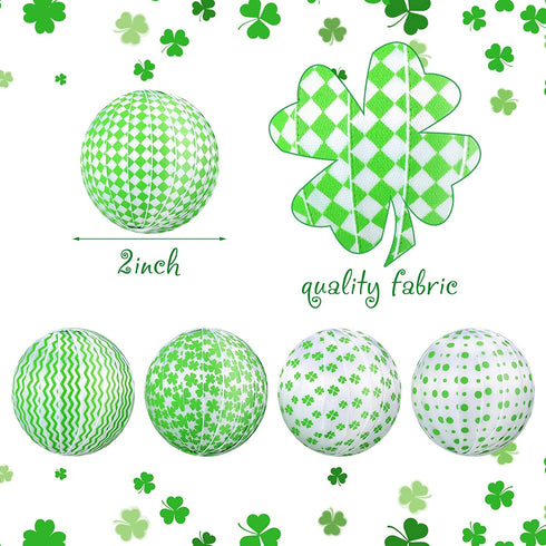 St Patrick's Day Shamrocks Fabric Wrapped Balls Bowl Filler Green Buffalo Check Fabric Wrapped Balls for Table Shelf Festival Decorations (12)