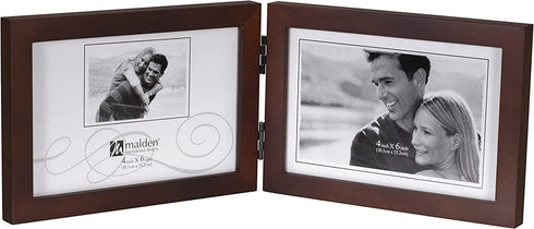 Malden International Designs Dark Walnut Concept Wood Picture Frame, Double Horizontal, 2-4x6, Walnut