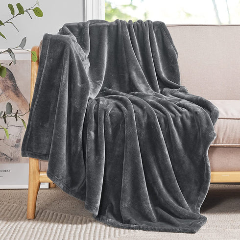 RYB HOME Soft Blanket Twin Size Grey Flannel Lightweight Thermal Fuzzy Bed Blanket for Couch Bed Sofa Travel Camping, W60 x L80