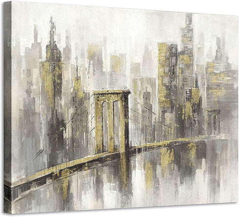 ARTISTIC PATH Modern City Canvas Wall Art: Abstract Cityscape Artwork Industrial Style Bridge Painting Prints for Bedroom (16" W x 12" H, Multi-Sized)