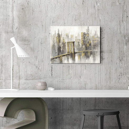 ARTISTIC PATH Modern City Canvas Wall Art: Abstract Cityscape Artwork Industrial Style Bridge Painting Prints for Bedroom (16" W x 12" H, Multi-Sized)