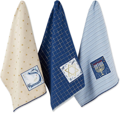 DII Hanukkah Collection Kitchen, Dishtowel Set, 18x28, Hanukkah Blessings, 3 Piece