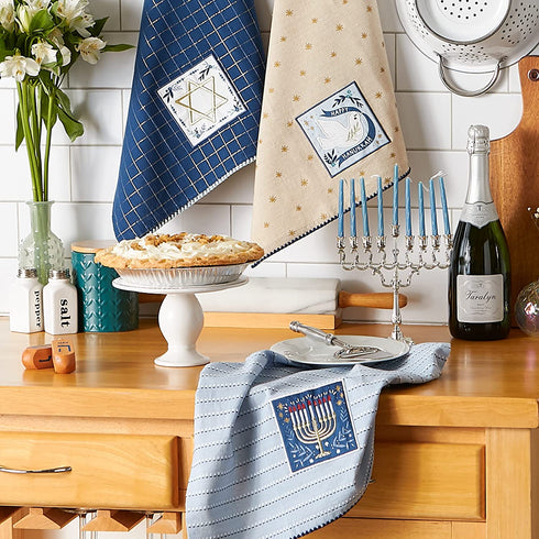 DII Hanukkah Collection Kitchen, Dishtowel Set, 18x28, Hanukkah Blessings, 3 Piece