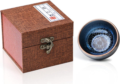 Chinese Tea Cup, Japanese Tea Cups, 3.5oz, Tea Cup, House Warming Presents for New Home, Handmade Azure Blue Dragon Scales Tea Cup Gift (Blue Lotus)
