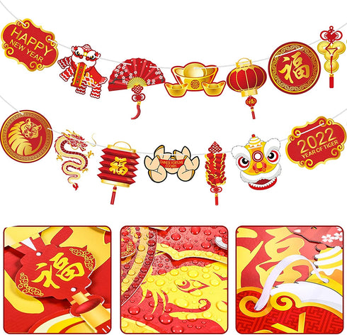 Year of Tiger Garland 2022 Chinese New Year Flag Banner Happy New Year Decoration China Party(Tiger)