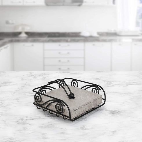 Spectrum Diversified Scroll Deco Flat Holder with Weighted Arm, Traditional-Style Napkin Dispenser, Sturdy Steel Kitchen & Dining Room D©cor