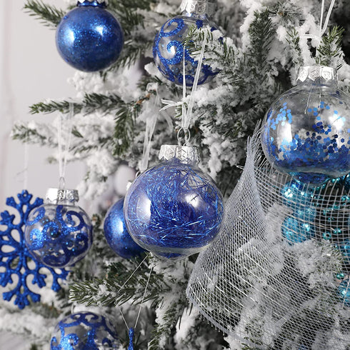 Wironlst 60mm/2.36" Christmas Ball Ornaments Shatterproof Clear Large Plastic Hanging Ball Decorative Baubles Set with Stuffed Delicate Decorations (30 Counts, Blue)