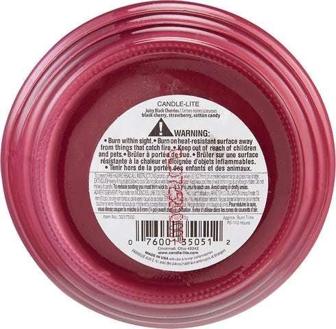 CANDLE-LITE Juicy Black Cherries Single-Wick Candles, 18 oz. Jar, Dark Red
