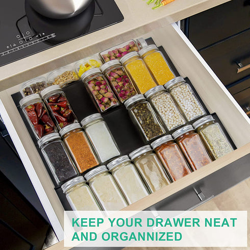 Drawer Spice Organizer- Spice Organizer for Drawer- Black Drawer Spice Rack-- Drawer Spice Organizer Insert - Spice Rack Drawer Organizer, 1 Pack
