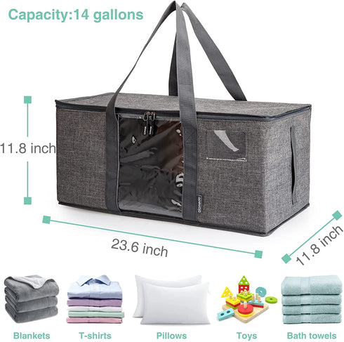 Alameda Large Capacity Storage Tote Bags Clothes Organizer for Clothing, Blanket, Bedding, Moving Supplies, Heavy Duty Moving Bag with Strong Handles, Sturdy Zippers, Clear Window and Oversized Opening (Grey, 1 Pack)
