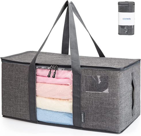 Alameda Large Capacity Storage Tote Bags Clothes Organizer for Clothing, Blanket, Bedding, Moving Supplies, Heavy Duty Moving Bag with Strong Handles, Sturdy Zippers, Clear Window and Oversized Opening (Grey, 1 Pack)