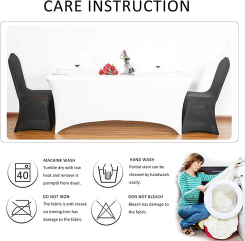Obstal 6ft Stretch Spandex Table Cover for Standard Folding Tables - Universal Rectangular Fitted Tablecloth Protector for Wedding, Banquet and Party ?White, 72 Length x 30 Width x 30 Height Inches?