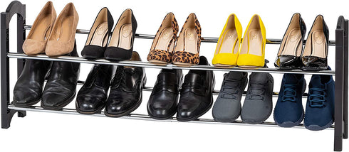IRIS USA 2-Tier Shoe Rack for Entryway, 10 Pairs Extendable Shoe Organizer for Closet, Stackable Shoe Storage Organizer, Tall Black Shoe Shelf