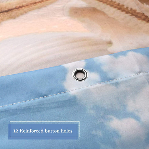 Sylbapestry Beach Shower Curtain Fabric Washable Seashell Starfish Bathroom Decor Digital Printed No-Fade Blue